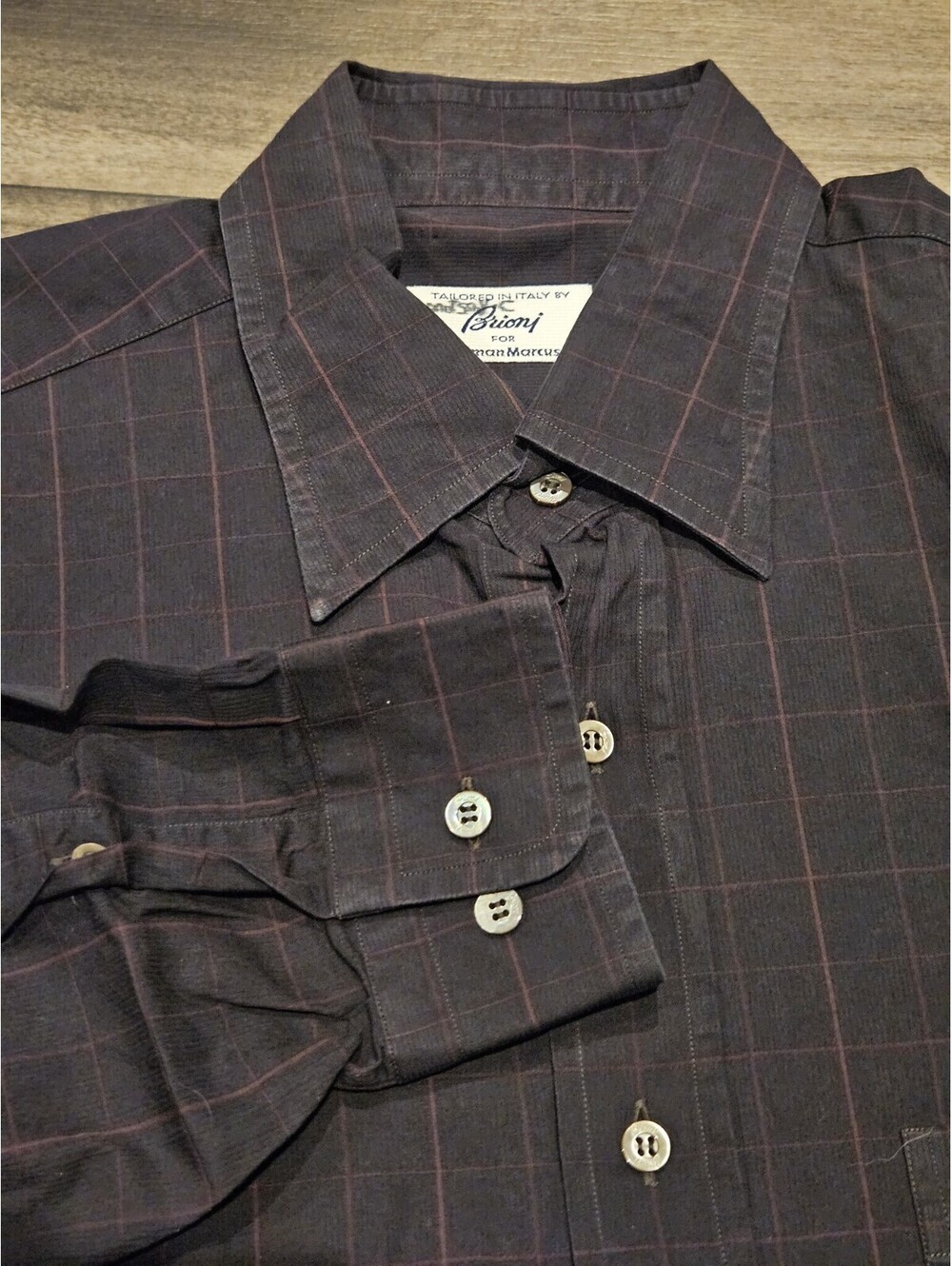 Brioni Neiman Marcus Windowpane Button Up Dress Shirt Men's L - Made in Italy